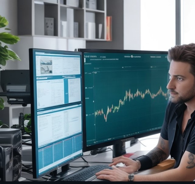 Ein professioneller Daytrader analysiert Daten und gibt Handelssignale.