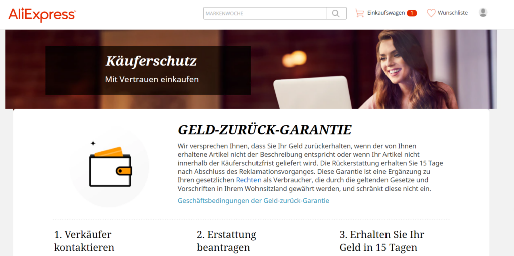 Bei Aliexpress bekommst du Geldzurückgarantie
